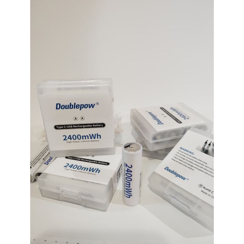 GENERICO - Pilas Recargables AA USB-C 2400mWh 1.5V - Carga Rápida 1200 Ciclos + Cable 4 Pilas y Caja Protectora