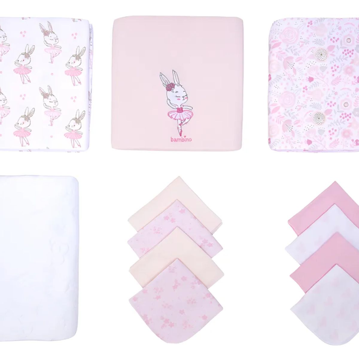 BAMBINO - Pack 12 Piezas Mantas Toallas Mudador Bebe Bambino  - Rosa