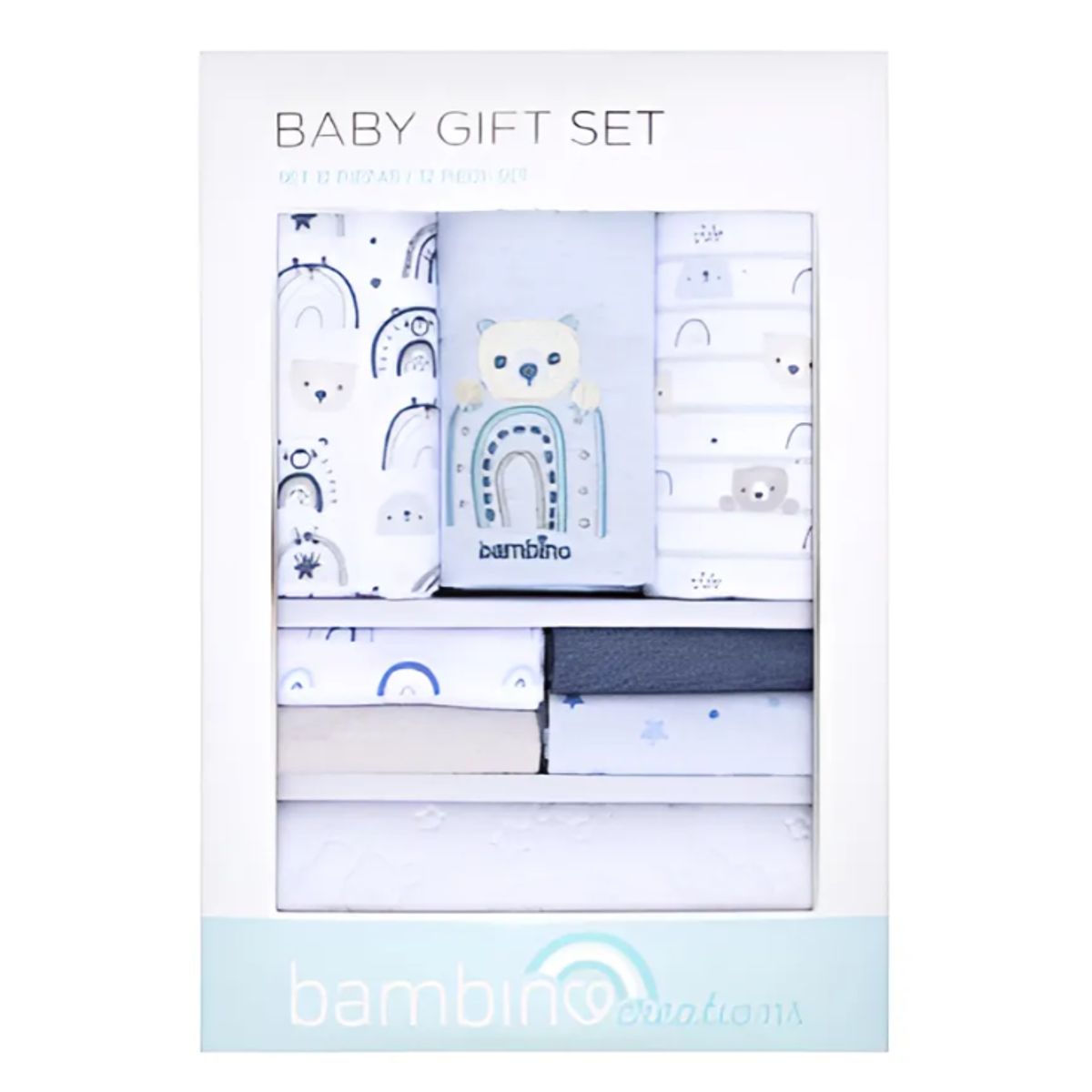 BAMBINO - Pack 12 Piezas Mantas Toallas Mudador Bebe Bambino - Azul