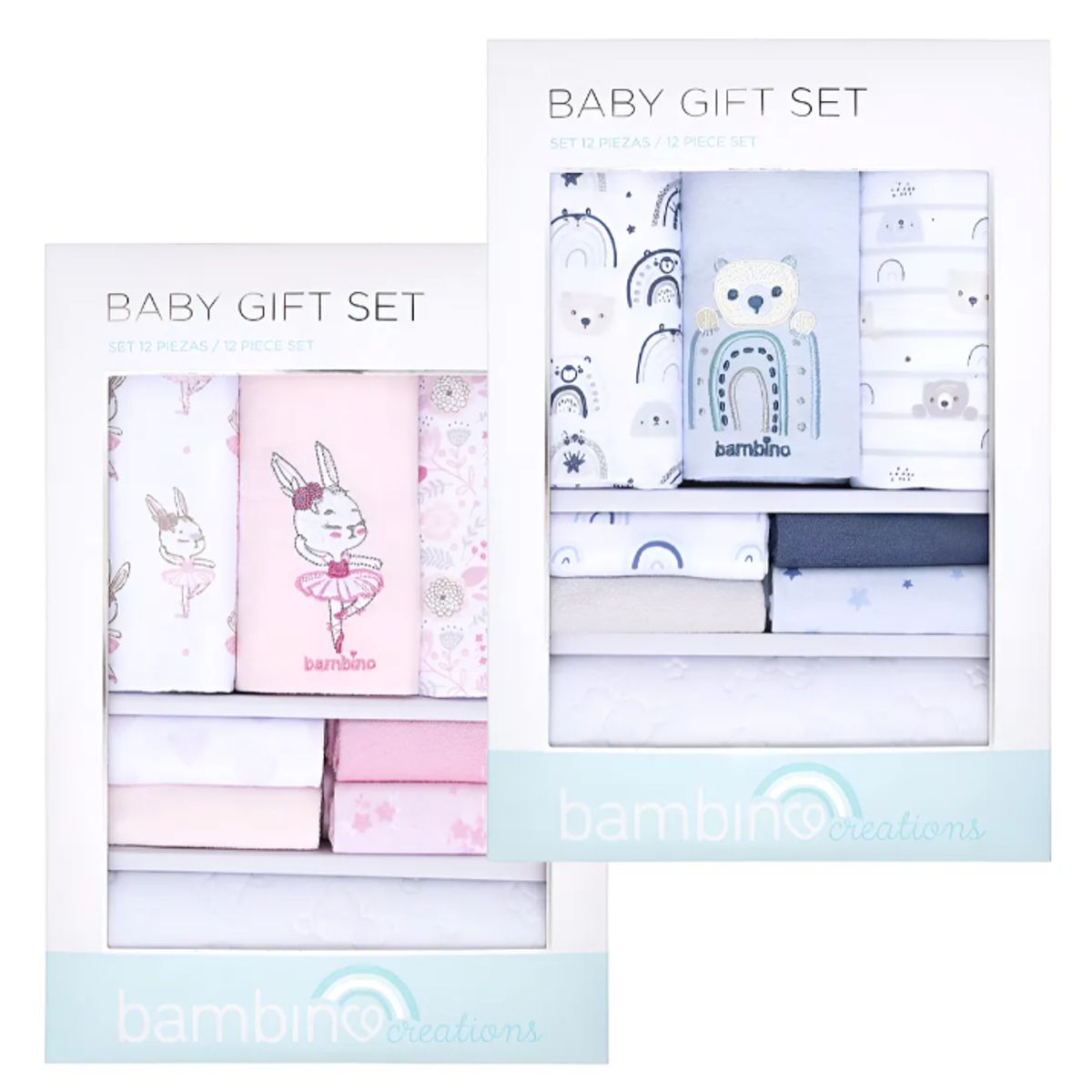 BAMBINO - Pack 12 Piezas Mantas Toallas Mudador Bebe Bambino - Azul