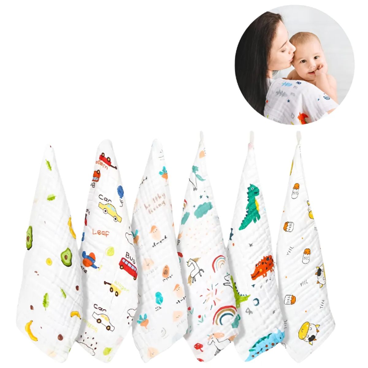 GENERICO - Pack 5 Paños Tutos Muselina Bebe Multiuso Lactancia 25x25cm