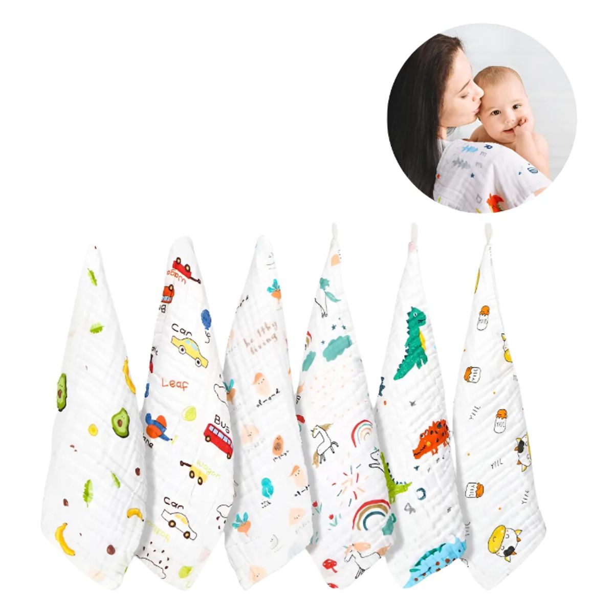 GENERICO - Pack 5 Paños Tutos Muselina Bebe Multiuso Lactancia 25x25cm