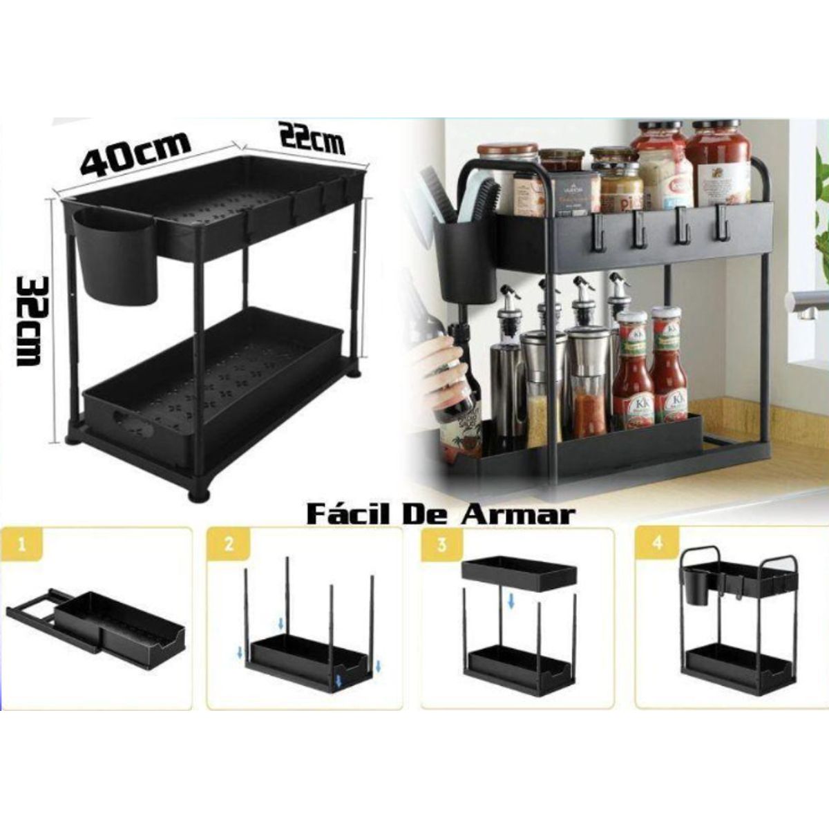GENERICO - Organizador Multiuso Deslizante De 2 Niveles