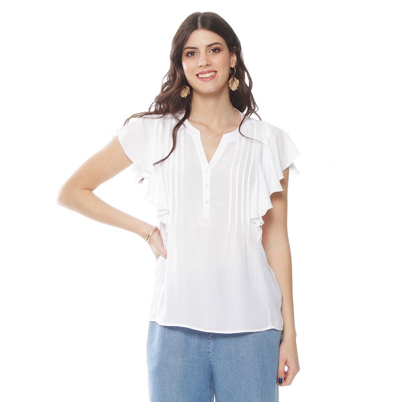 WADOS - BLUSA MANGA CORTA ESCOTE V  ABOTONADA EN DELANTERO