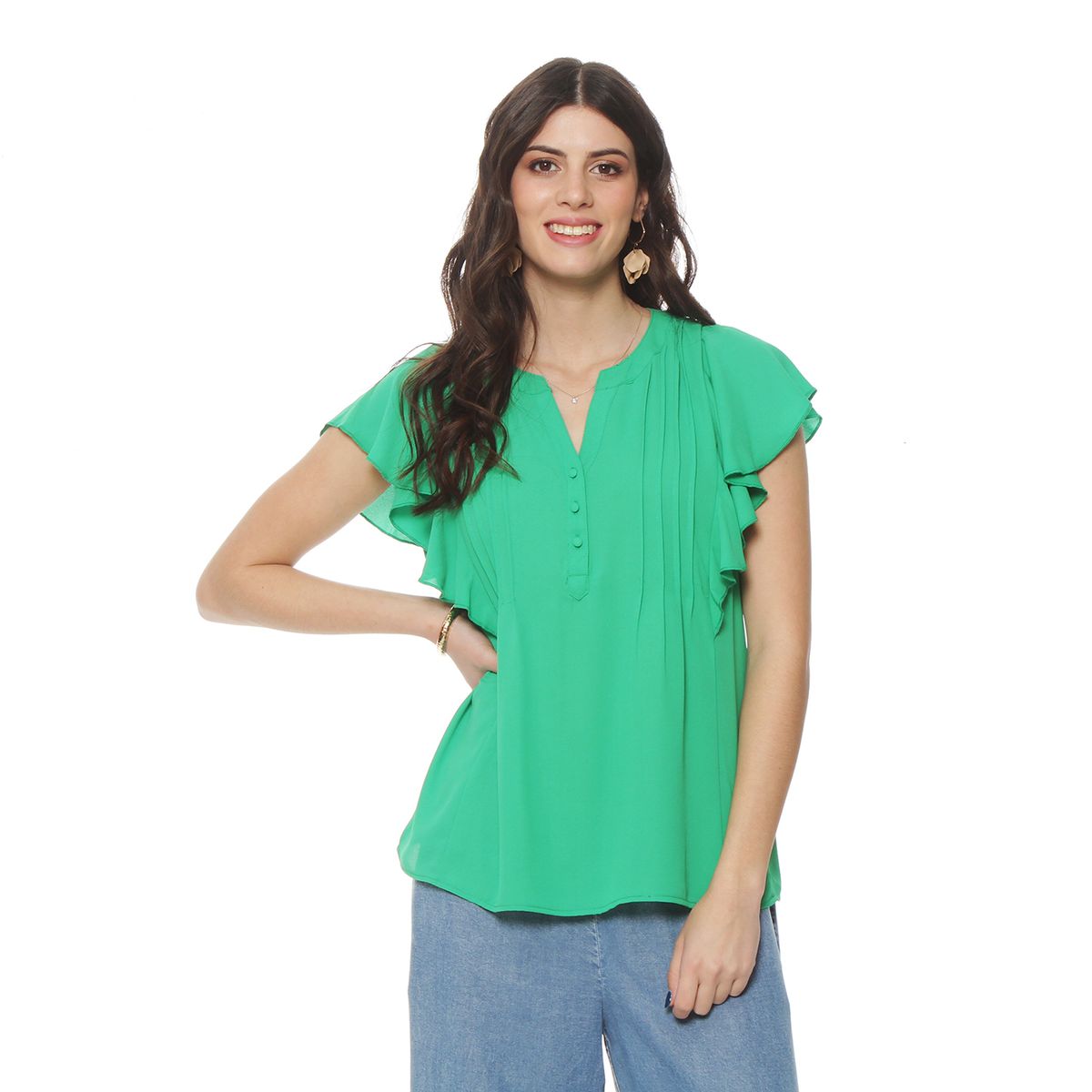 WADOS - BLUSA MANGA CORTA ESCOTE V  ABOTONADA EN DELANTERO