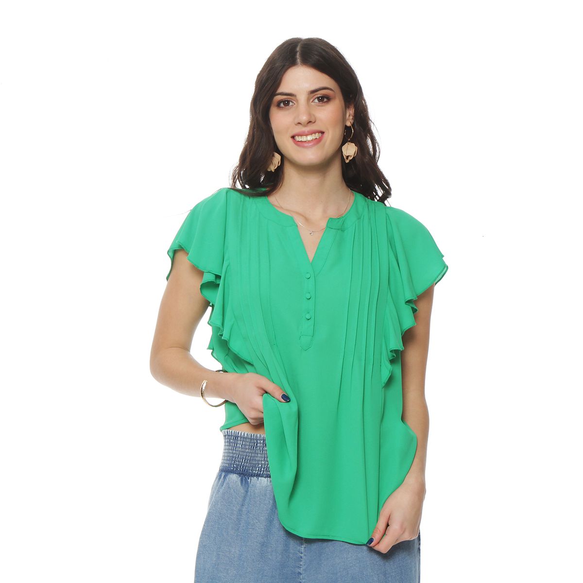 WADOS - BLUSA MANGA CORTA ESCOTE V  ABOTONADA EN DELANTERO