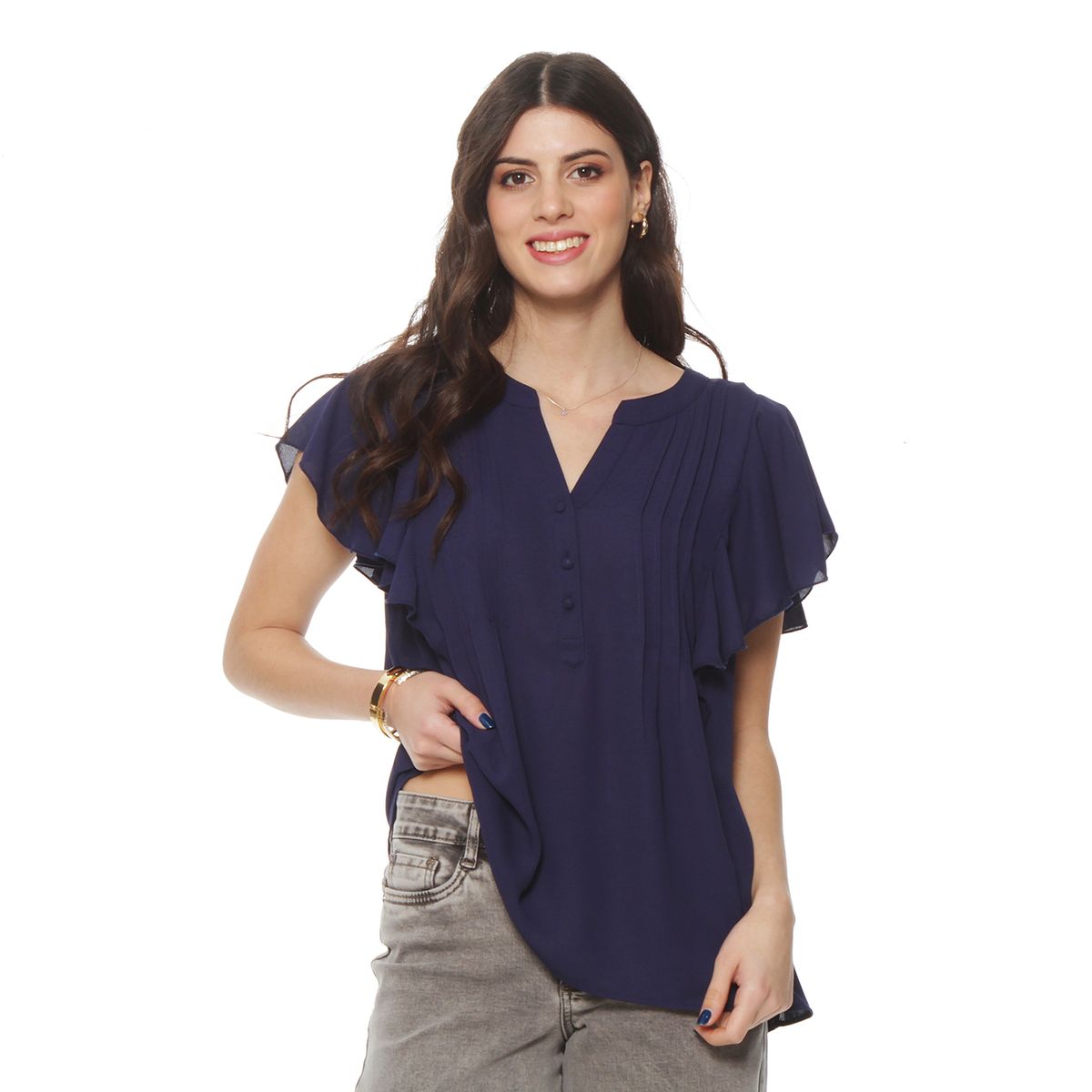 WADOS - BLUSA MANGA CORTA ESCOTE V  ABOTONADA EN DELANTERO