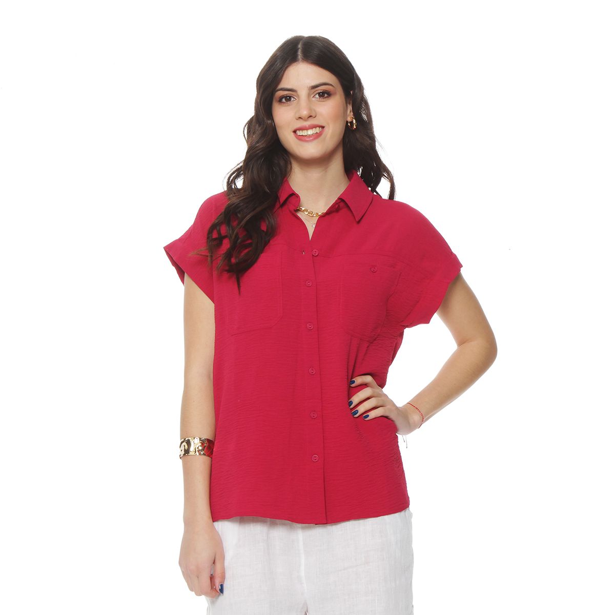 WADOS - BLUSA MANGA CORTA CON CUELLO ABOTONADAEN DELANTERO Y BOLSILLO