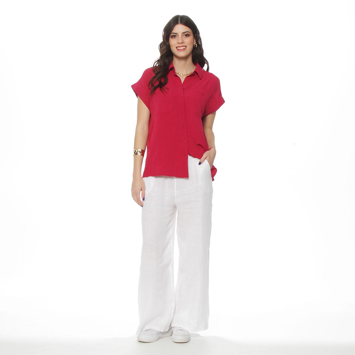 WADOS - BLUSA MANGA CORTA CON CUELLO ABOTONADAEN DELANTERO Y BOLSILLO