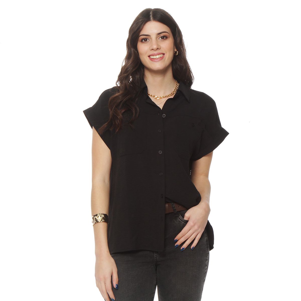 WADOS - BLUSA MANGA CORTA CON CUELLO ABOTONADAEN DELANTERO Y BOLSILLO