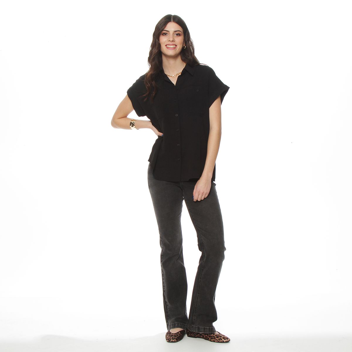 WADOS - BLUSA MANGA CORTA CON CUELLO ABOTONADAEN DELANTERO Y BOLSILLO