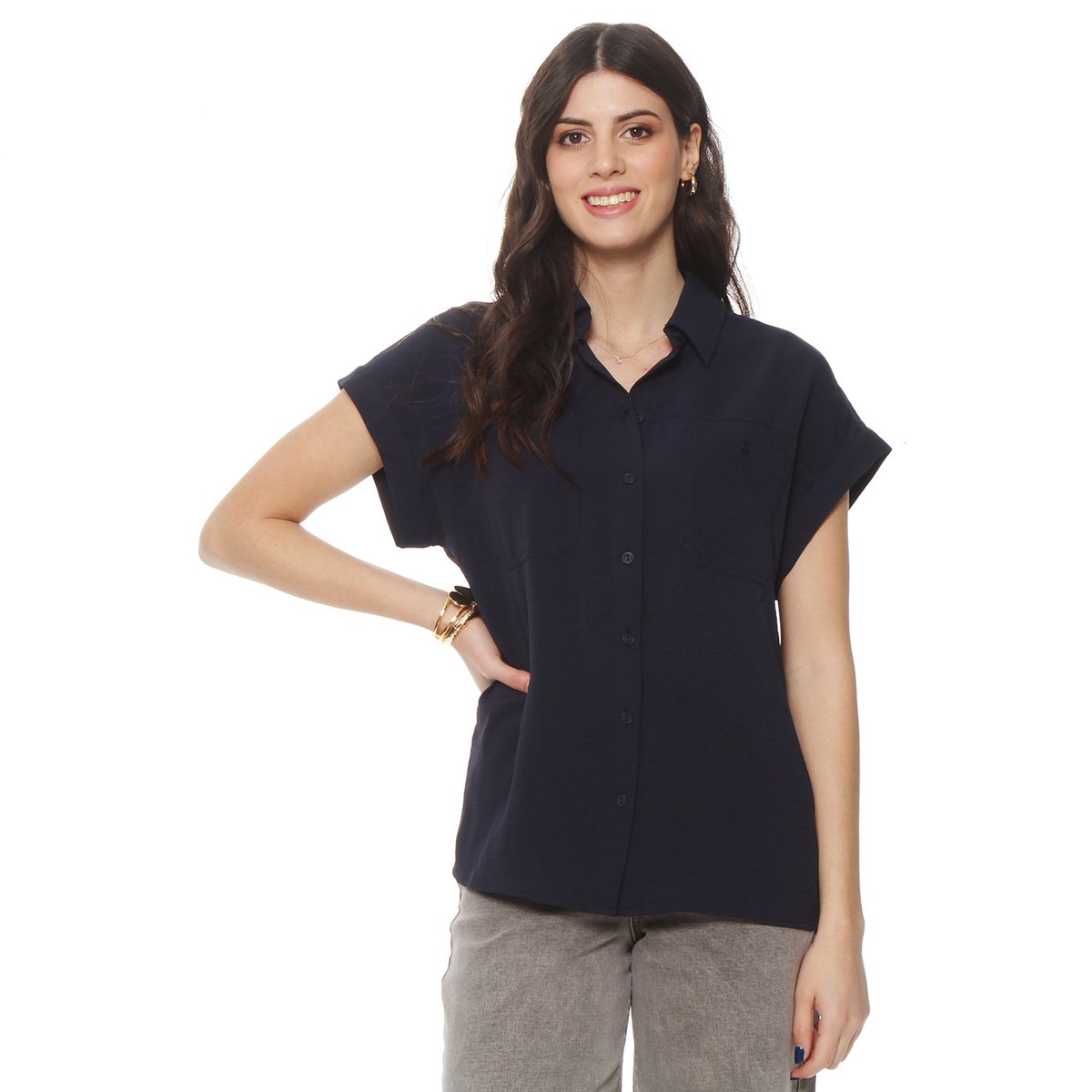 WADOS - BLUSA MANGA CORTA CON CUELLO ABOTONADAEN DELANTERO Y BOLSILLO