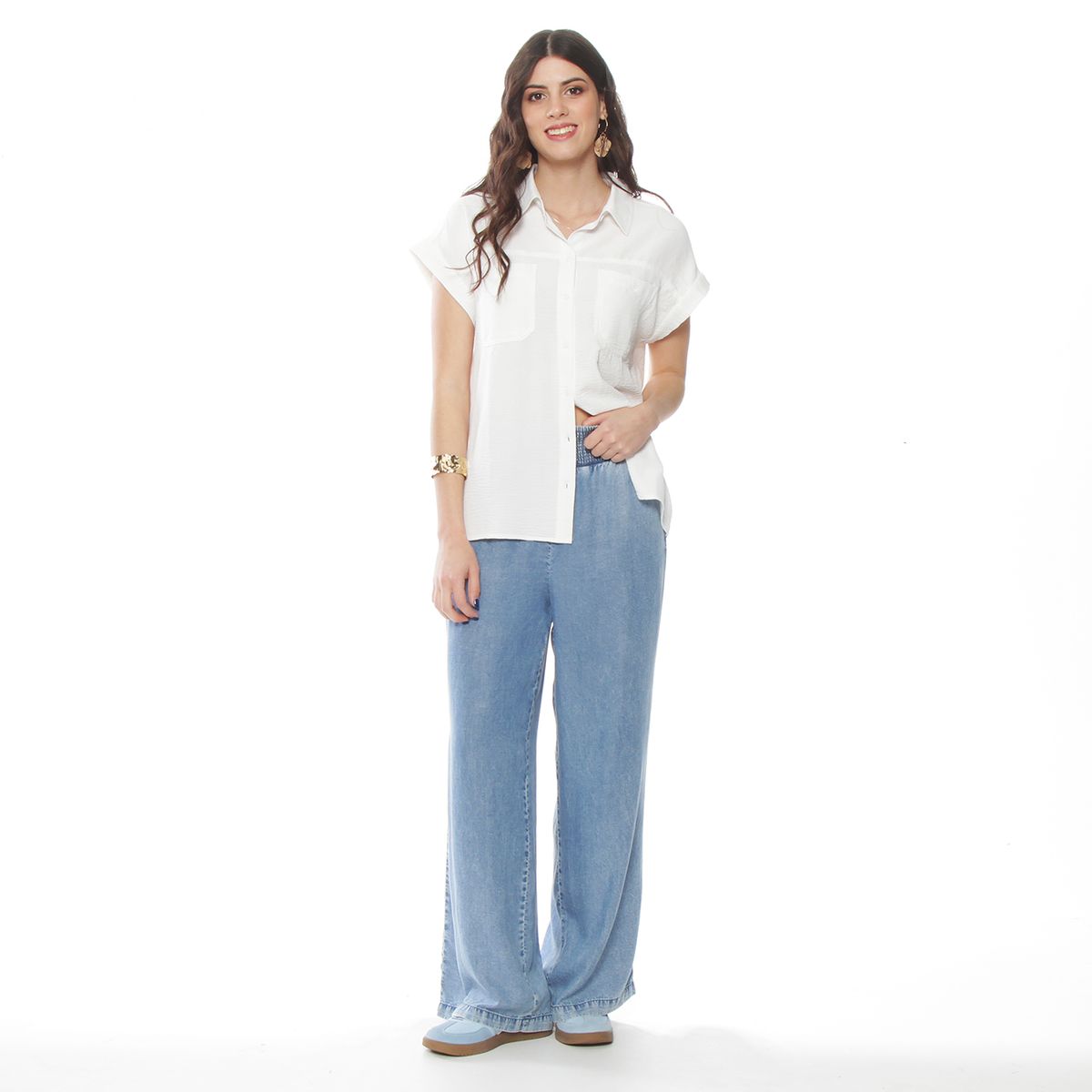 WADOS - BLUSA MANGA CORTA CON CUELLO ABOTONADAEN DELANTERO Y BOLSILLO