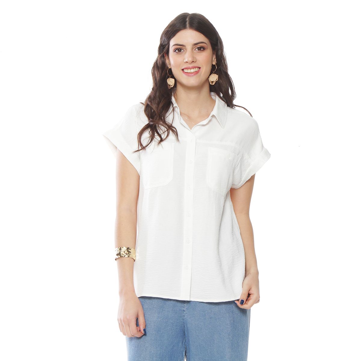 WADOS - BLUSA MANGA CORTA CON CUELLO ABOTONADAEN DELANTERO Y BOLSILLO