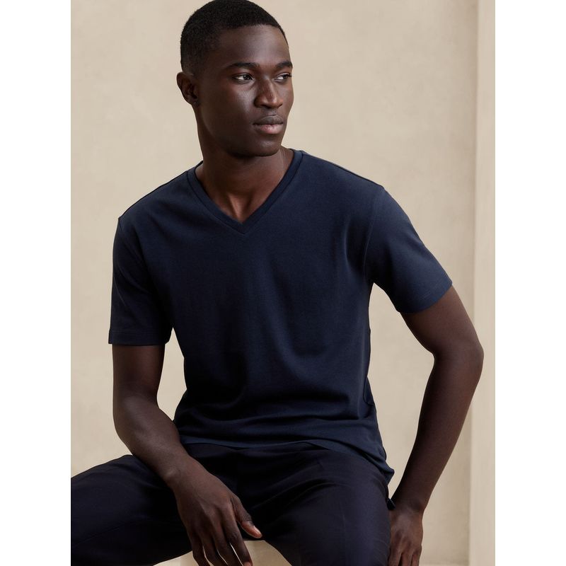 BANANA REPUBLIC - Polera Hombre Lux Touch Vee Azul Banana Republic
