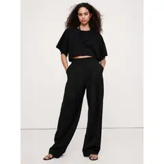 BANANA REPUBLIC - Polera Mujer Oversized Vintage Algodón Cropped Negro