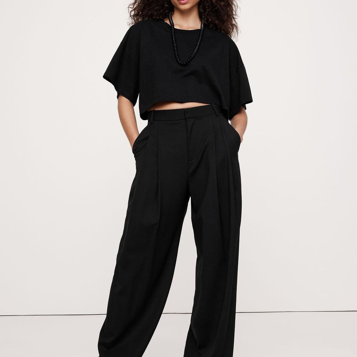 BANANA REPUBLIC - Polera Mujer Oversized Vintage Algodón Cropped Negro Banana Republic