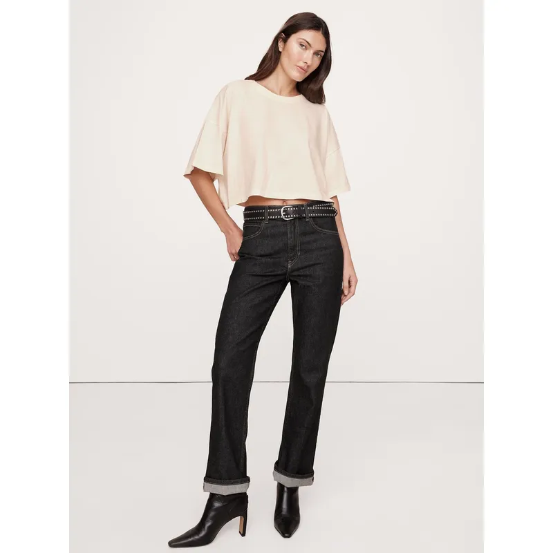 BANANA REPUBLIC - Polera Mujer Oversized Vintage Algodón Cropped Beige Banana Republic