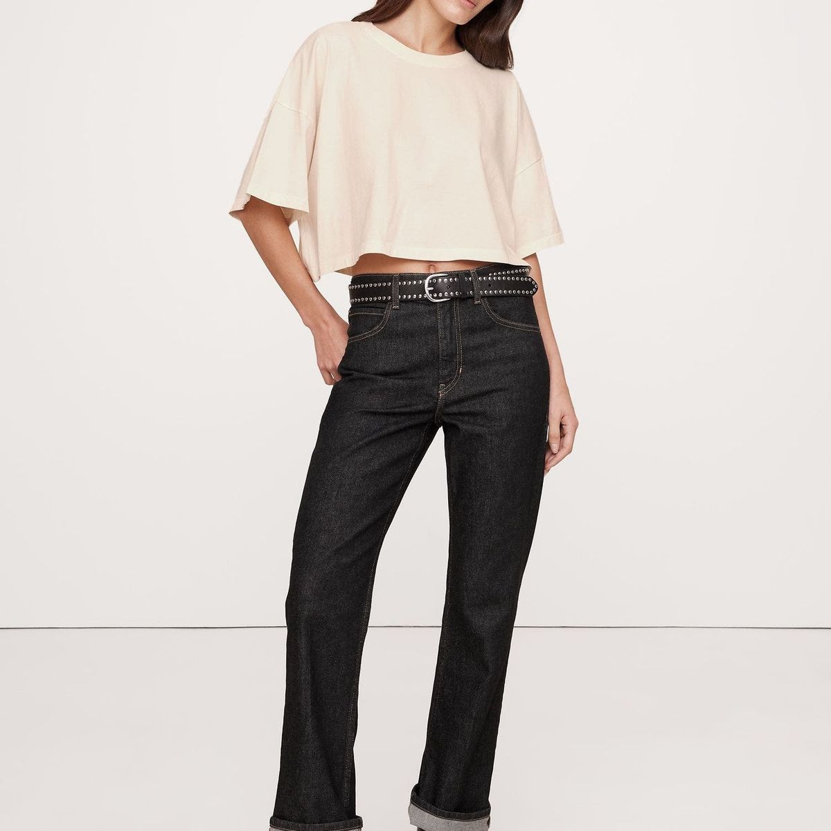 BANANA REPUBLIC - Polera Mujer Oversized Vintage Algodón Cropped Beige Banana Republic
