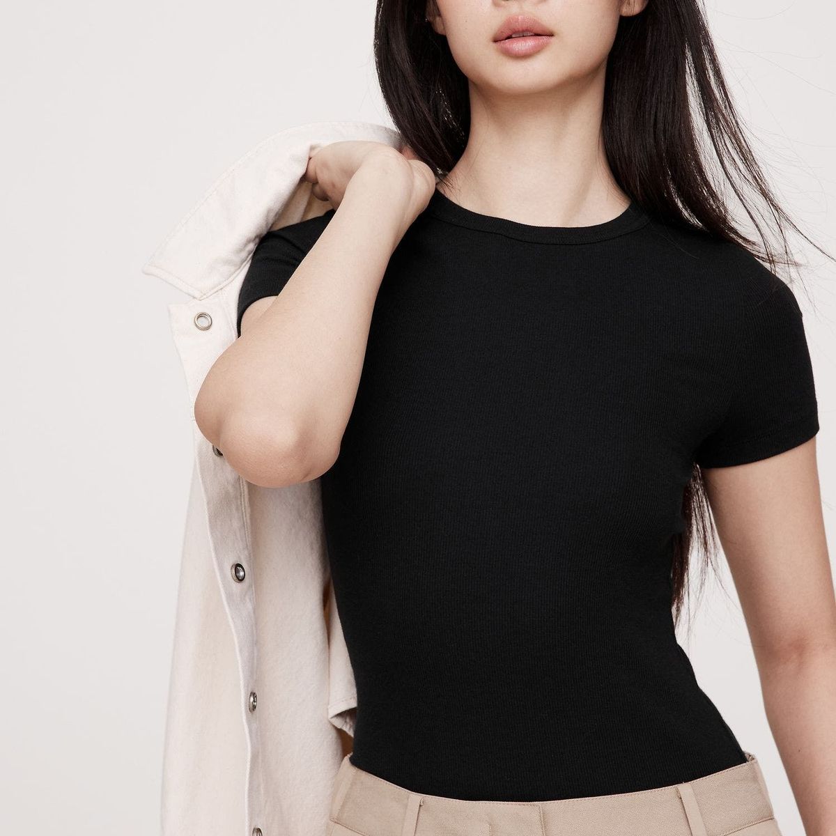 BANANA REPUBLIC - Polera Mujer Ribbed Baby Negro Banana Republic