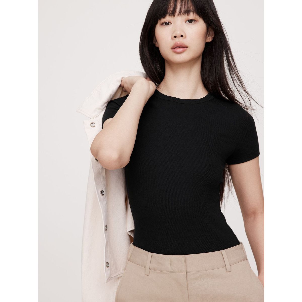 BANANA REPUBLIC - Polera Mujer Ribbed Baby Negro Banana Republic