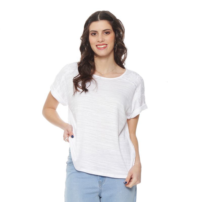 WADOS - POLERA MANGA CORTA SOLIDA ESCOTE REDONDO CON APLICACION EN HOMBRO