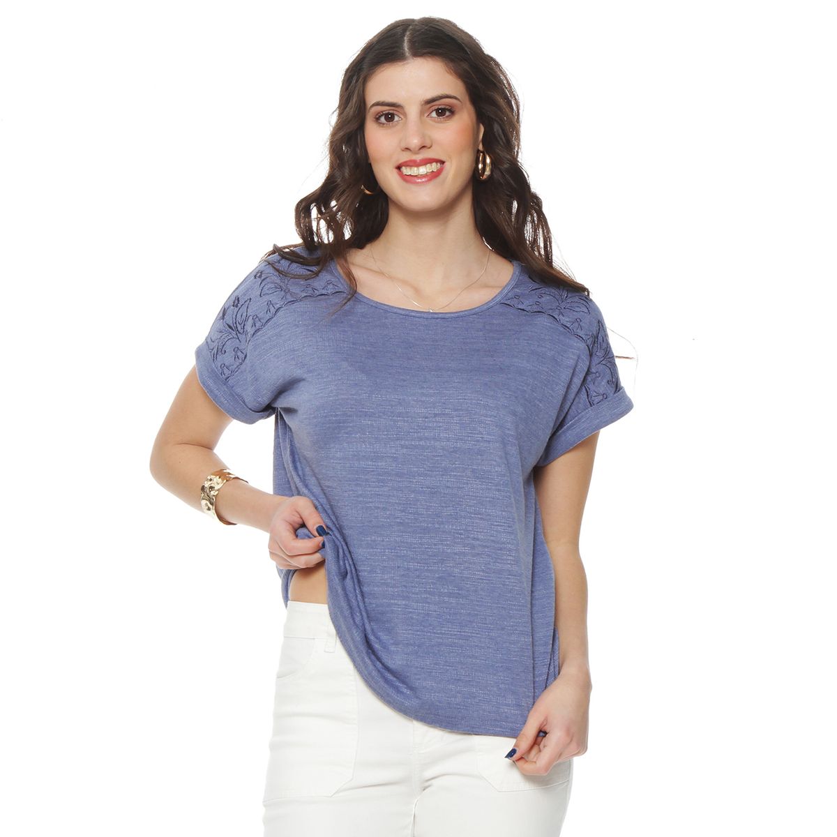 WADOS - POLERA MANGA CORTA SOLIDA ESCOTE REDONDO CON APLICACION EN HOMBRO