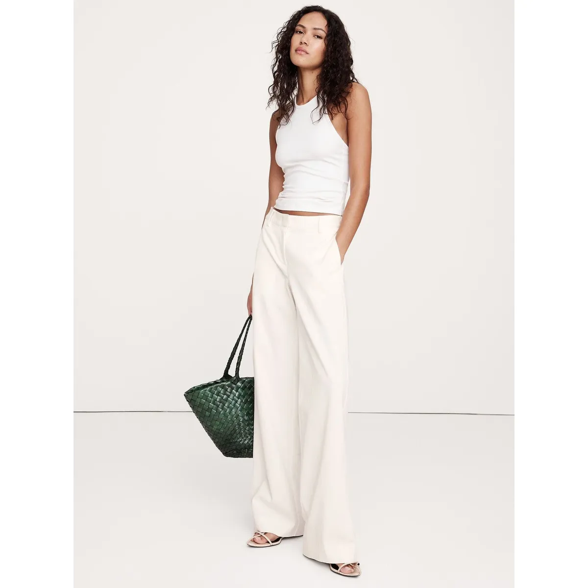 BANANA REPUBLIC - Pantalón Mujer The Everyday Wide-Leg Lino Blanco Banana Republic