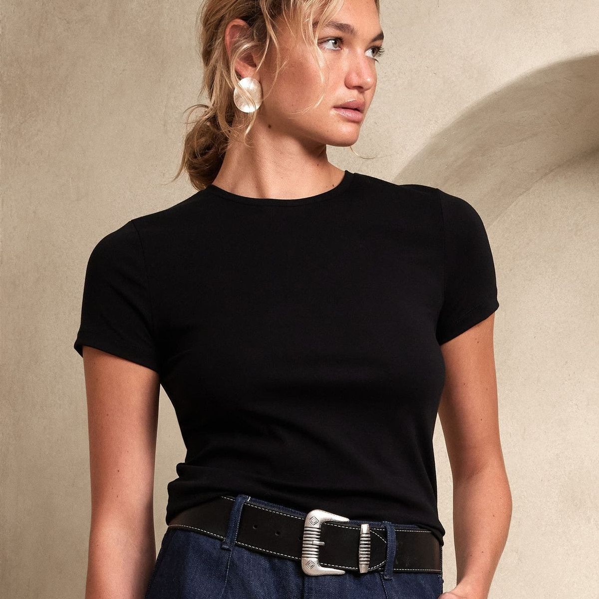 BANANA REPUBLIC - Polera Mujer Refined Tee Negro Banana Republic