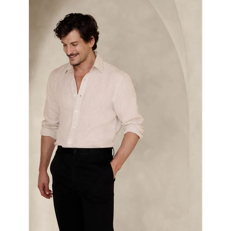 BANANA REPUBLIC - Camisa Hombre Straight Casual Lino Castello Blanco Banana Republic