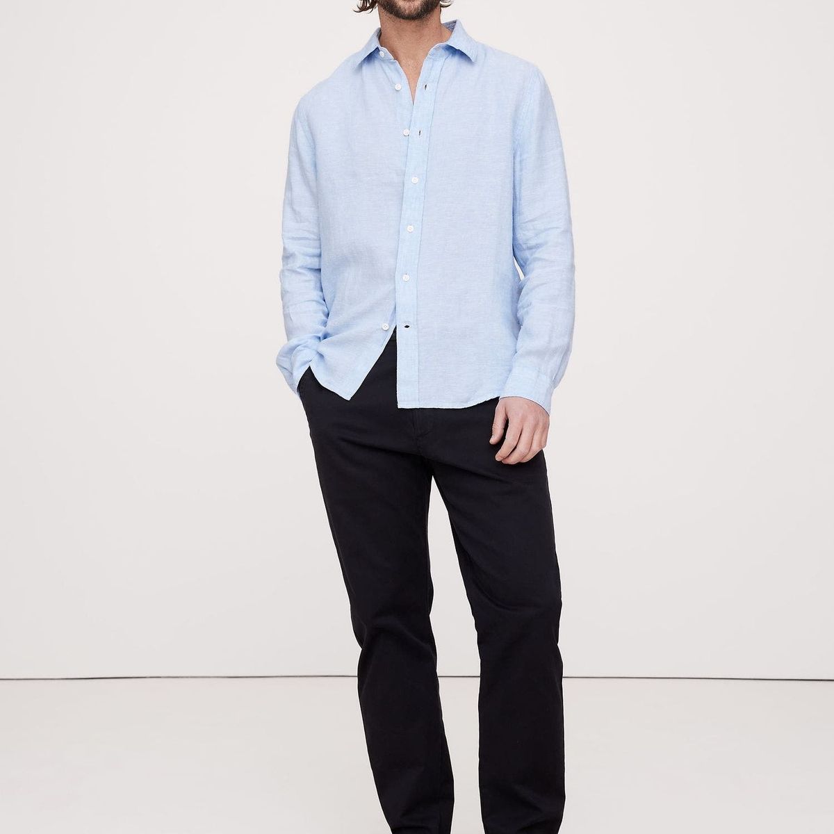 BANANA REPUBLIC - Camisa Hombre Straight Casual Lino Castello Gris Banana Republic