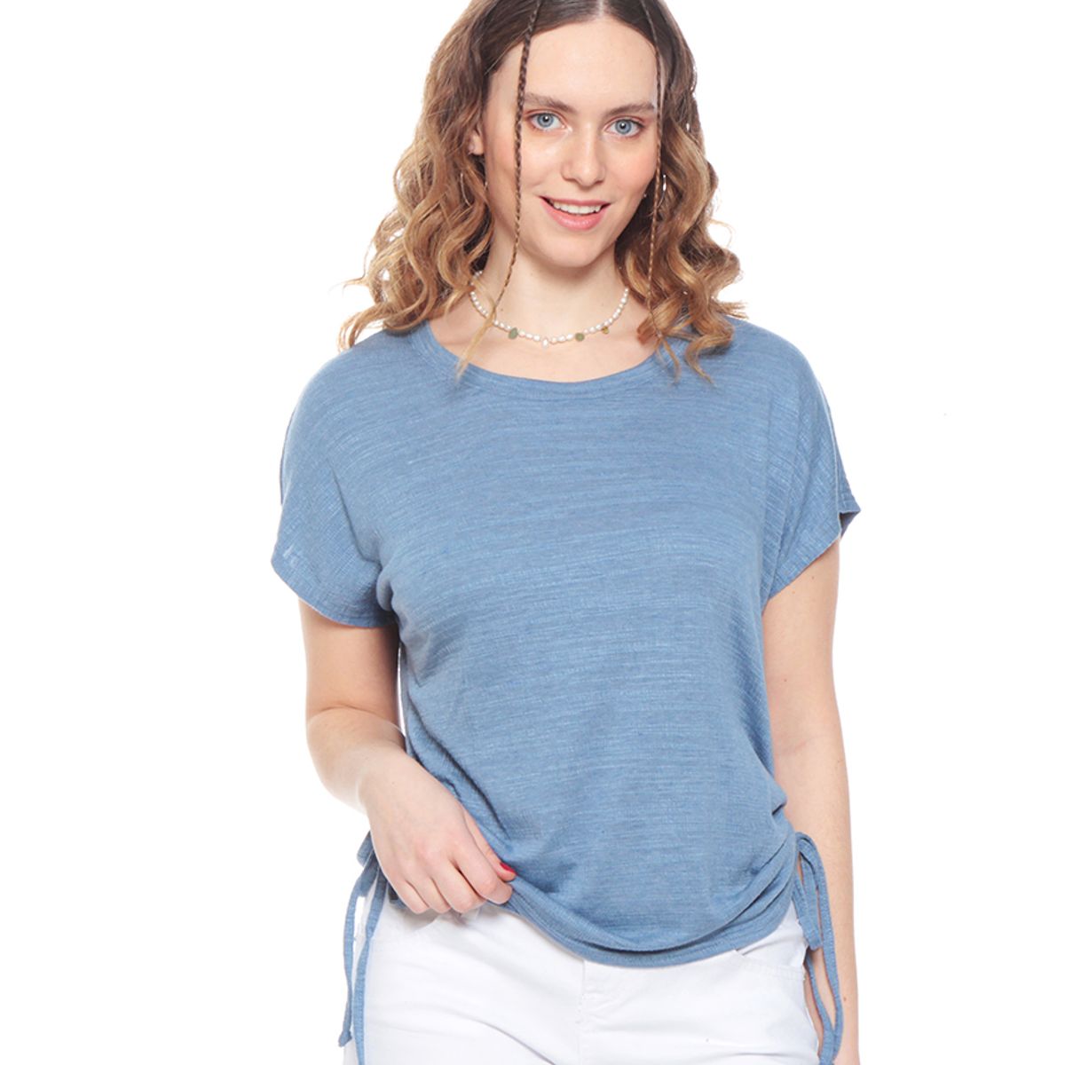 WADOS - POLERA MANGA CORTA SOLIDA ESCOTE REDONDO AMARRAS COSTADO