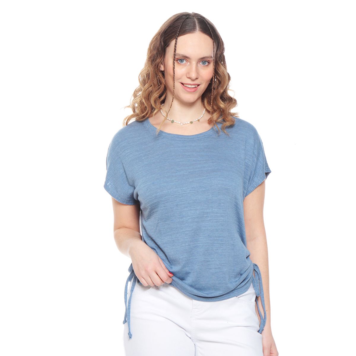 WADOS - POLERA MANGA CORTA SOLIDA ESCOTE REDONDO AMARRAS COSTADO