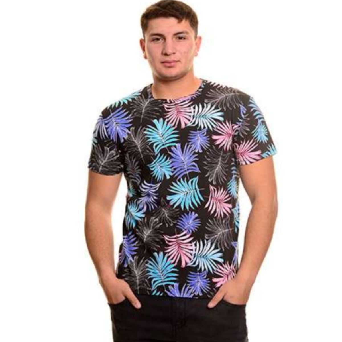 LIKE SHOP - Polera Hombre Algodón Manga Corta Cuello Polo Diseño Hojas 6230