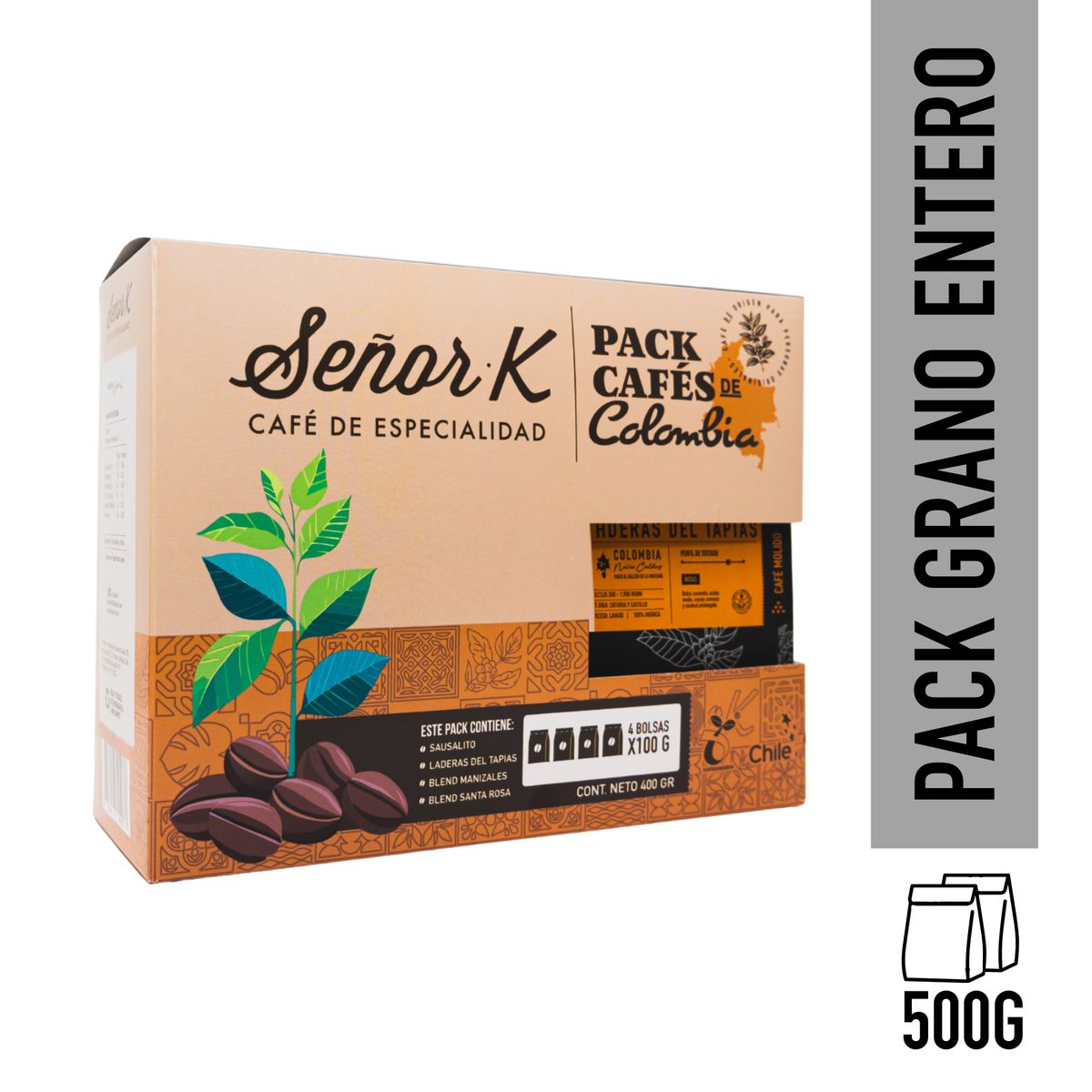 SEÑOR K - Pack Cafés de Colombia Grano Entero 4x100G