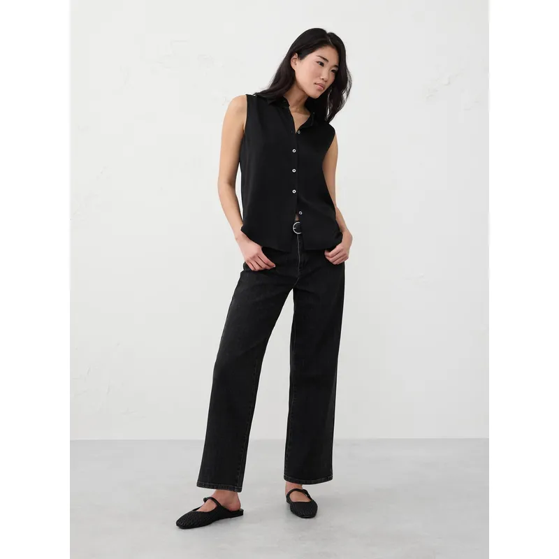 BANANA REPUBLIC - Blusa Mujer Seda Collar Negro Banana Republic