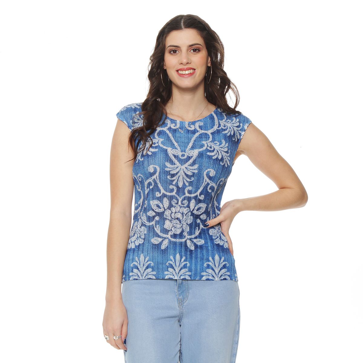 WADOS - BLUSA SIN MANGA ESTAMPADA PLISADA ESCOTE REDONDO