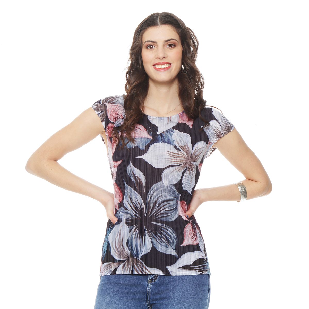 WADOS - BLUSA SIN MANGA ESTAMPADA PLISADA ESCOTE REDONDO