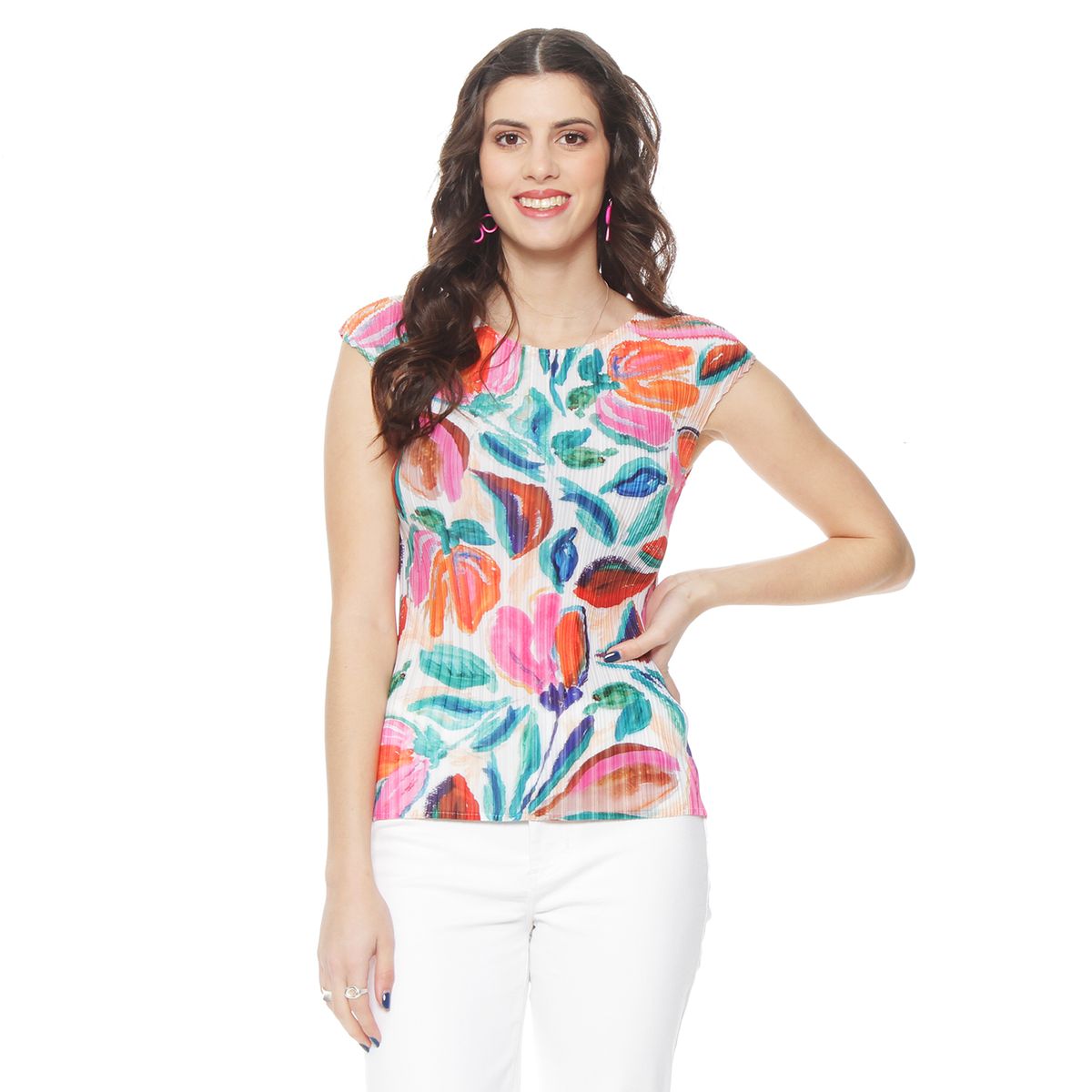 WADOS - BLUSA SIN MANGA ESTAMPADA PLISADA ESCOTE REDONDO