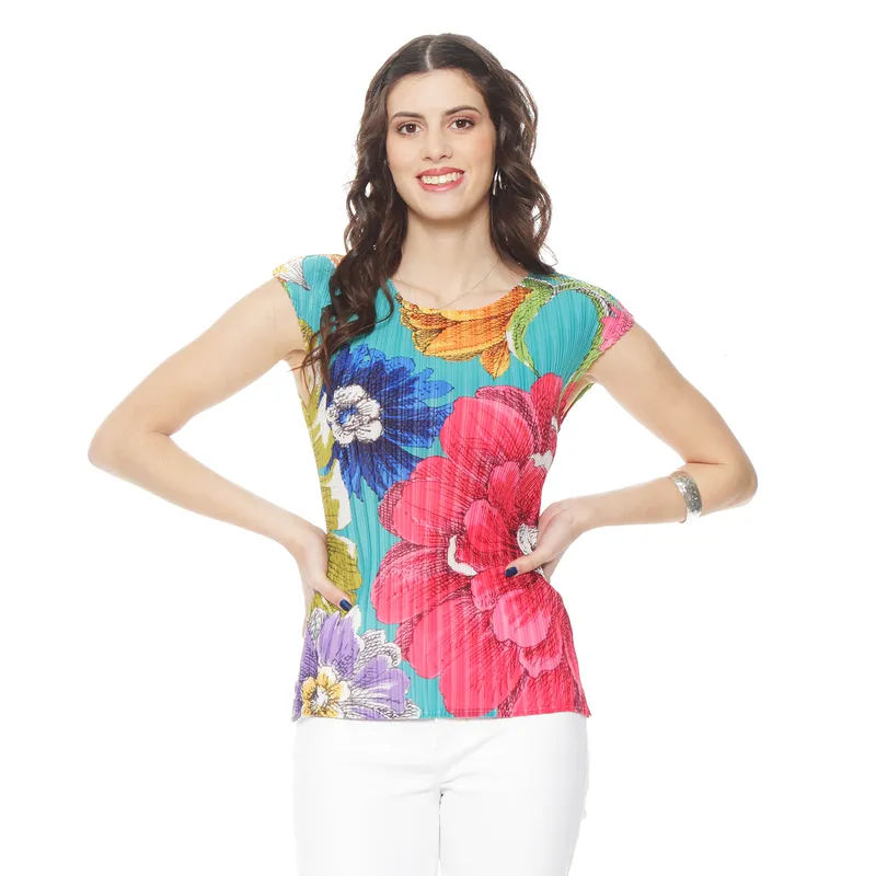WADOS - BLUSA SIN MANGA ESTAMPADA PLISADA ESCOTE REDONDO