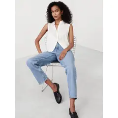 BANANA REPUBLIC - Blusa Mujer Seda Collar Blanco