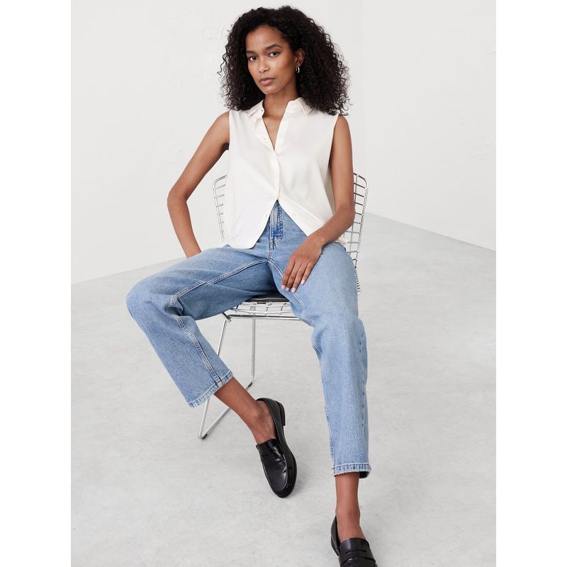 BANANA REPUBLIC - Blusa Mujer Seda Collar Blanco Banana Republic