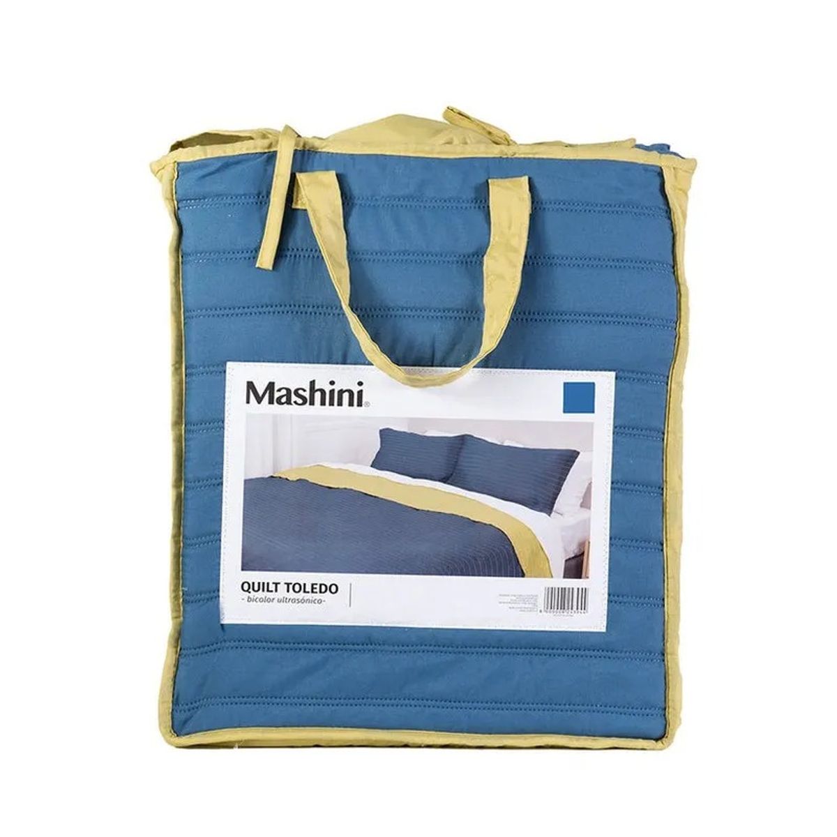 MASHINI - Quilt Toledo 2 plazas Mashini  Diseño Moderno Azul amarillo.