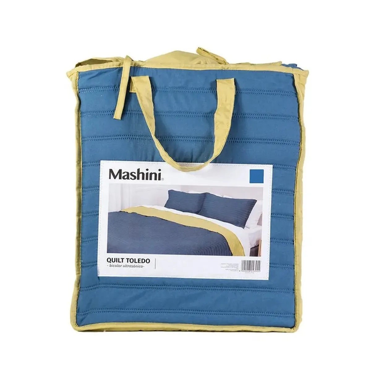 MASHINI - Quilt Toledo 2 plazas Mashini  Diseño Moderno Azul amarillo.