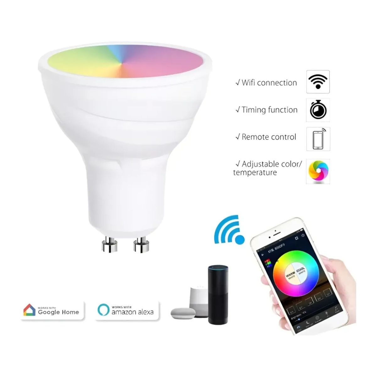 MEGABRIGHT - 3 Ampolletas Dicroico Gu10 Smart Bright 5W RGB Wifi Dimeable