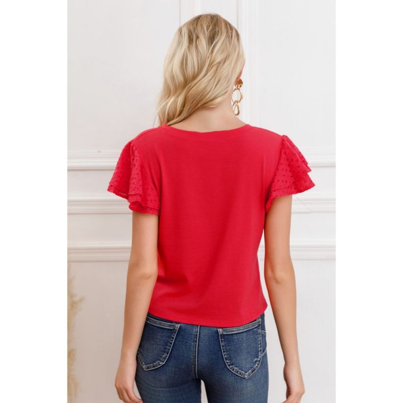 MPROPIA - Polera Mujer Algodon Elasticada Manga Corta Broderie 3316