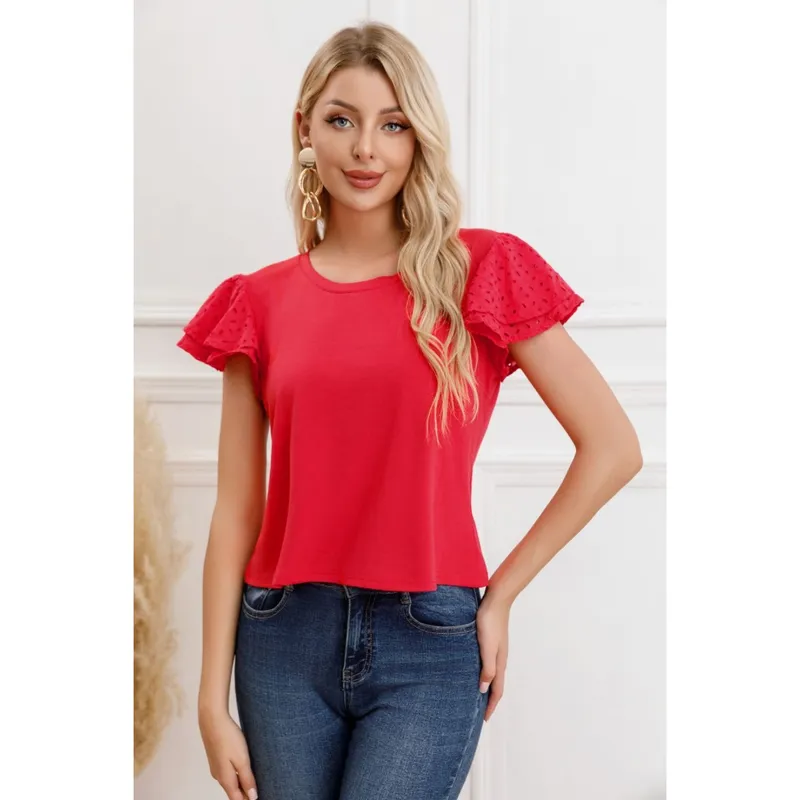 MPROPIA - Polera Mujer Algodon Elasticada Manga Corta Broderie 3316
