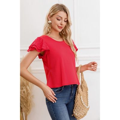 Imagen 2 del producto Polera Mujer Algodon Elasticada Manga Corta Broderie 3316