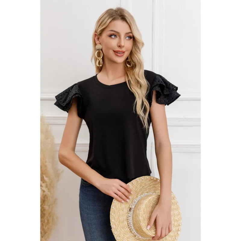 MPROPIA - Polera Mujer Algodon Elasticada Manga Corta Broderie 3316