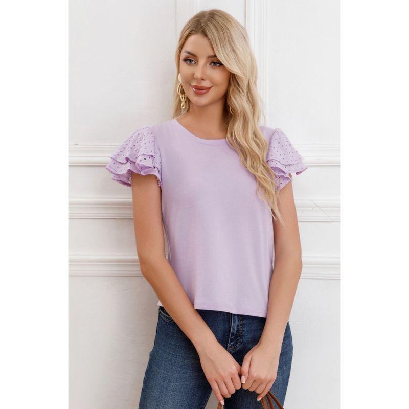 MPROPIA - Polera Mujer Algodon Elasticada Manga Corta Broderie 3316
